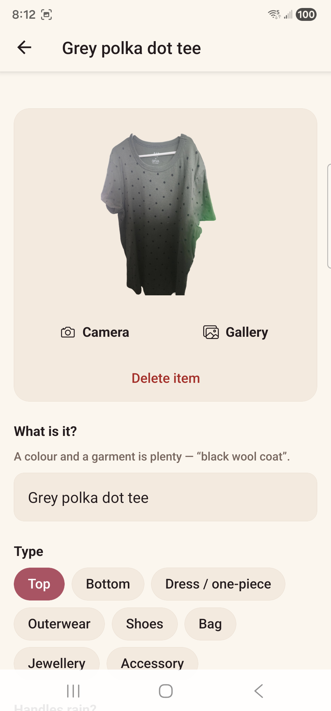 Adding a garment with the camera and naming it